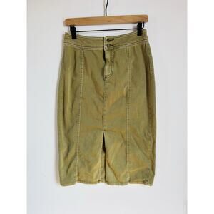 Free People Midi Denim Jean Skirt Front Slit Western‎ Boho Olive Green 29